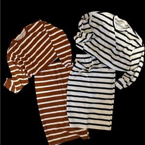 SHEIN 4pc Brown/White & Black/White Striped pencil skirt Set